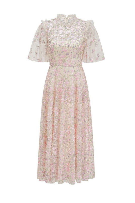 Lavish Embroidered Tulle Maxi Dress