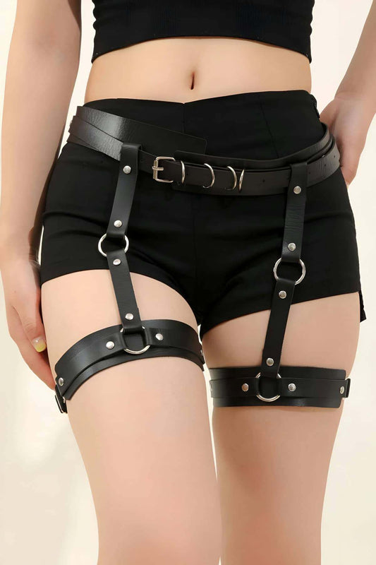 Black Leather Garter Harness