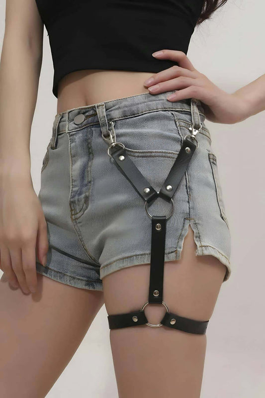 One Leg Leather Garter Harness