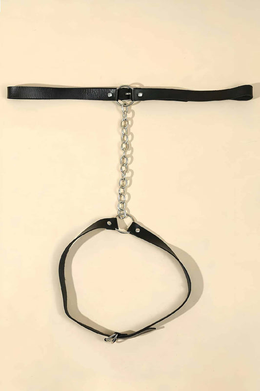 Adjustable Stylish Leather Garter Harness with Chain