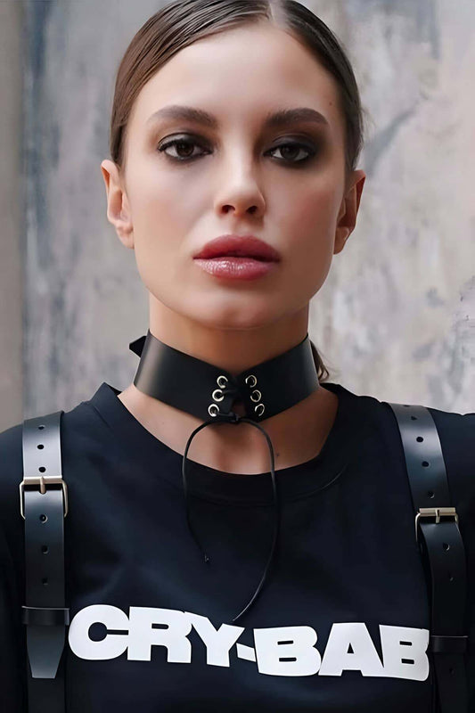 Stylish Leather Collar with Rope Tie