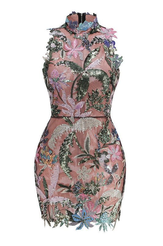 GÉRALDINE Sequin Embellished Embroidery Dress