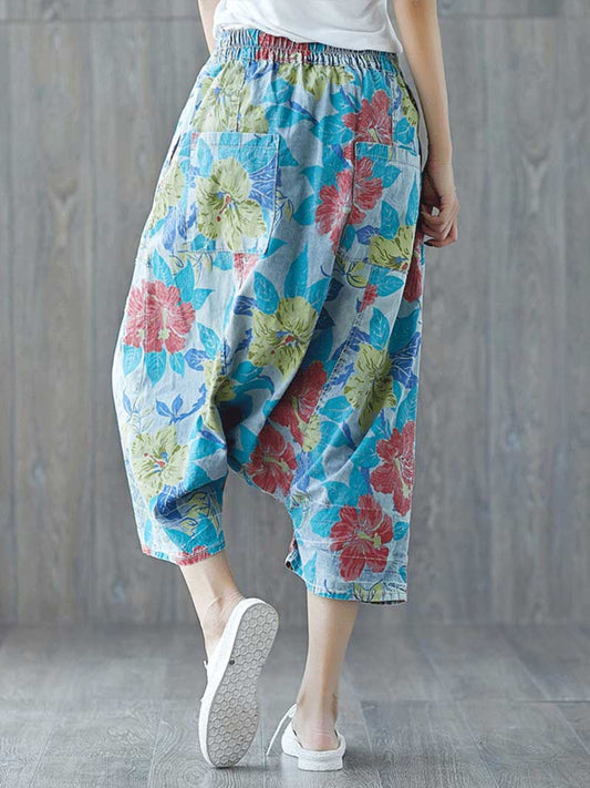 Close Your Eyes Ethnic Style Ripped Printed Yesterday's Crope Denim Pant