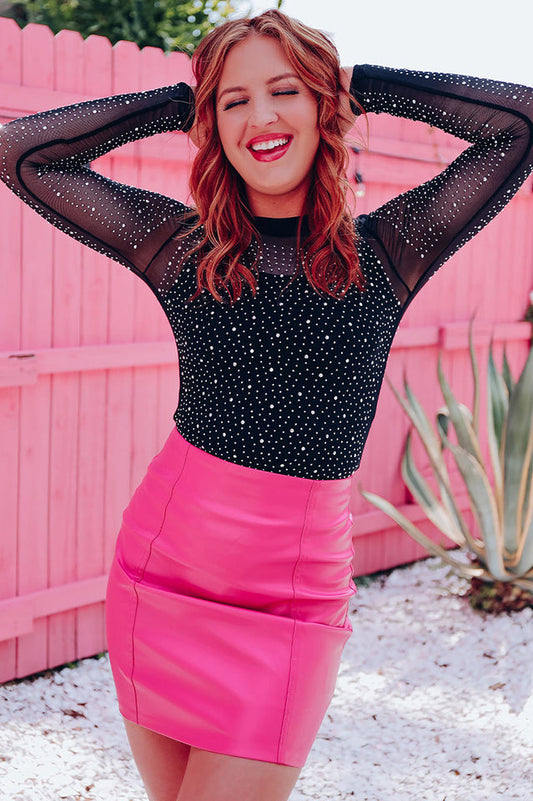 Rhinestone Round Neck Bodysuit