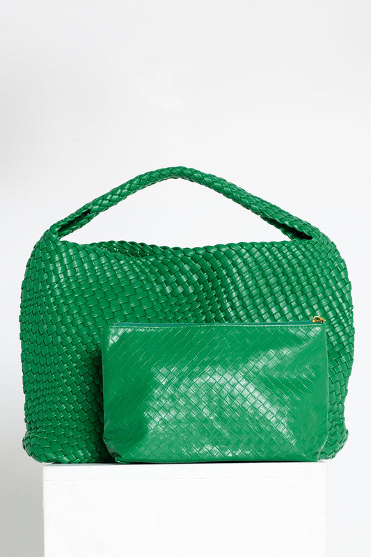 Woven Slouch Bag & Clutch - Grass Green