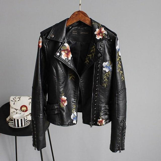 Lyric Women’s Floral Design Zip-up Biker Jacket