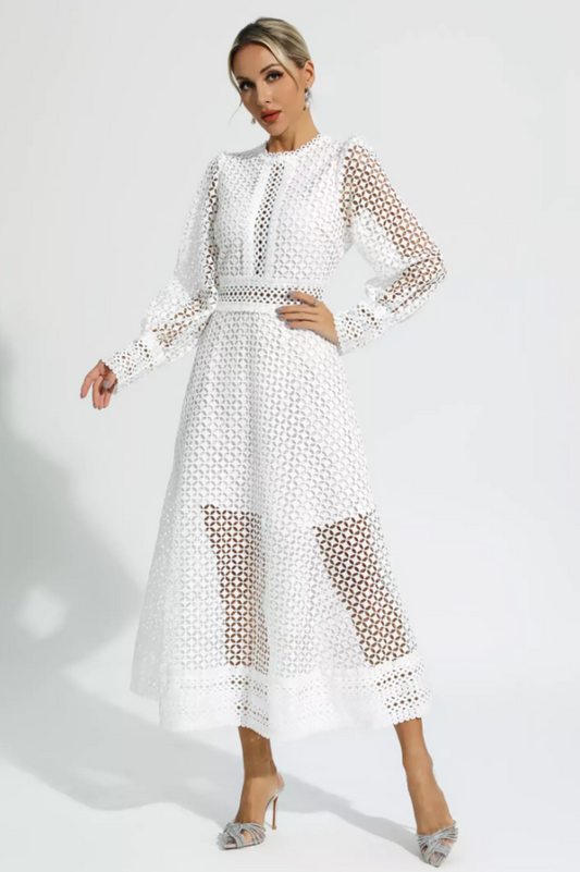 Puff Sleeves Fit & Flare Midi Dress