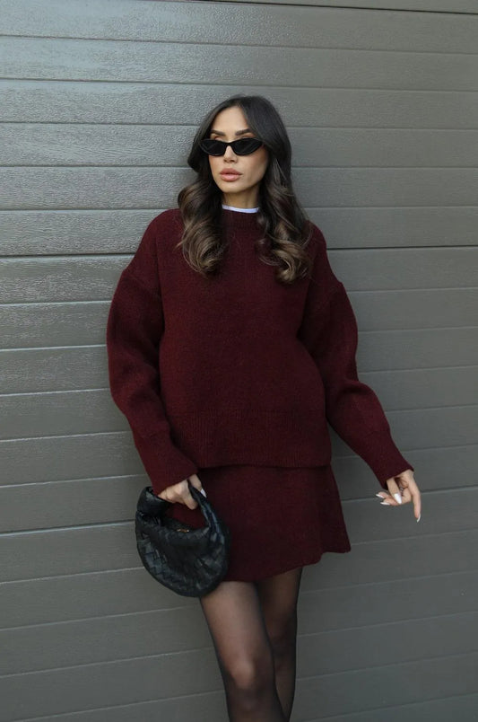 Amber - Chic Knit Skirt Set (Top + Skirt)