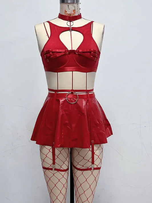 Cosplay Leather Uniform Lingerie - Stockings Included