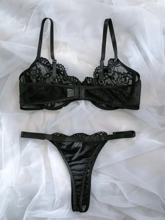 Deep In Love Lace 2 Piece Set - Black