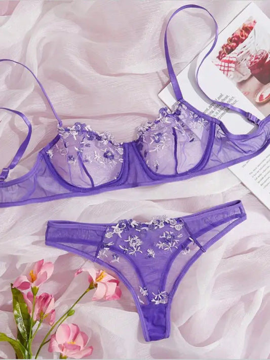 Flower Power 2 Piece Lingerie Set - Mesh