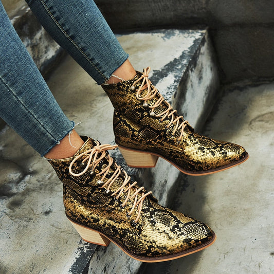 Animal Print PU Leather Cross Tied Chelsea Boots