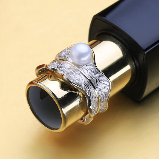 Authentic 925 Sterling Silver Natural Freshwater Pearl Geometric Rings