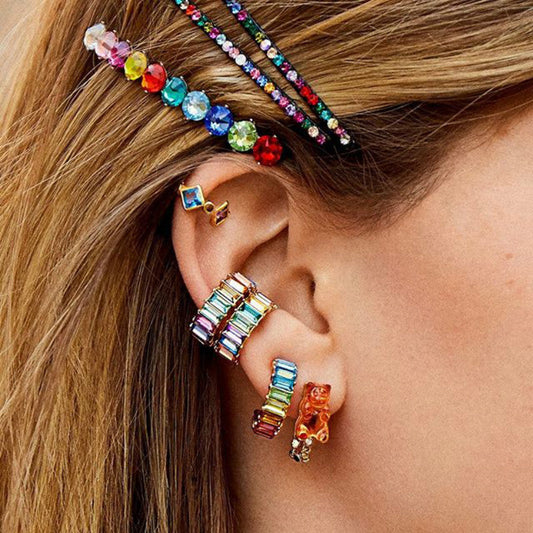 Lux Design C Shaped CZ Crystal Small Earcuffs Clip Earrings