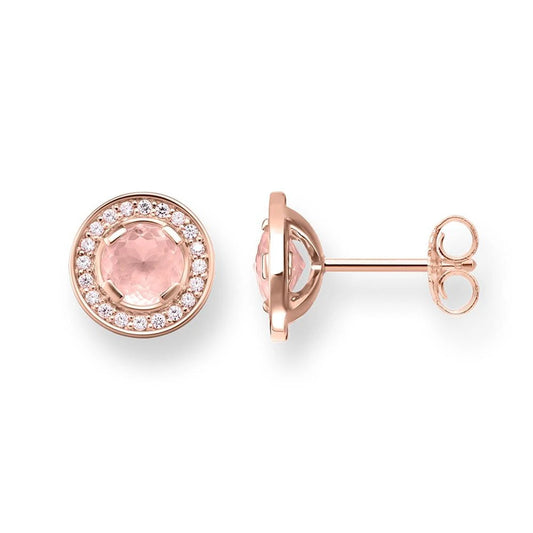 Authentic 925 Sterling Silver Light of Luna Pink Round Ear Women Studs Earrings