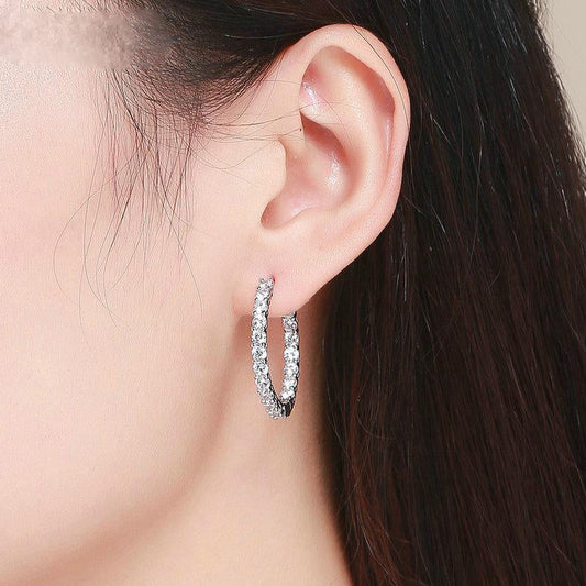 Classic Round Circle Luminous Cubic Zirconia Silver Color Women Stud Earrings