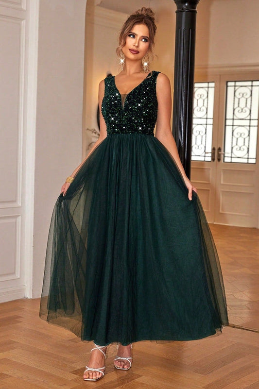 Sequin & Tulle A Line Formal Dress