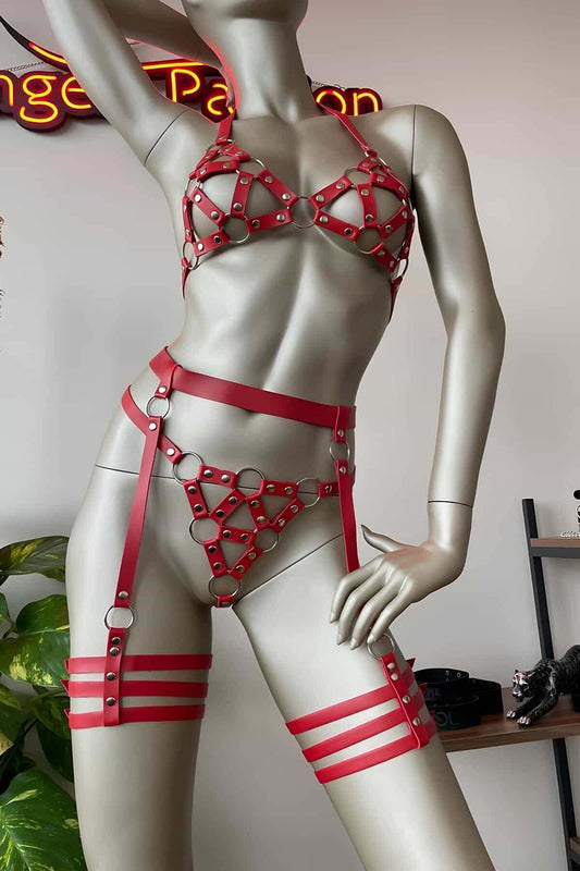 Red Leather Bdlxl Fantasy Garter Set