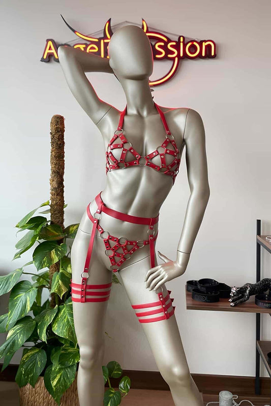 Red Leather Bdlxl Fantasy Garter Set