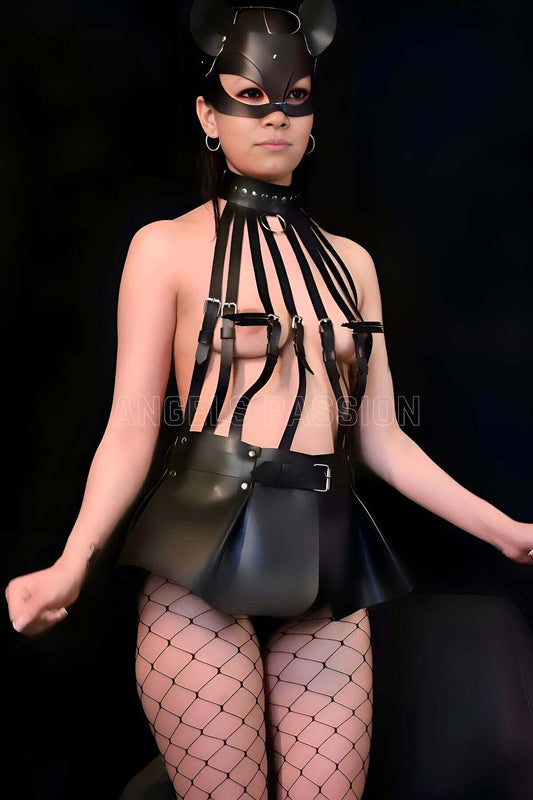 Mini Skirt Body Harness and Cat Mask Set
