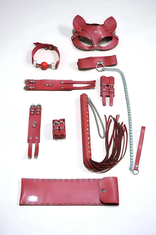 Whip Handcuff Set, Set of 6, Foot - Handcuffs, Mask, Mouth Ball