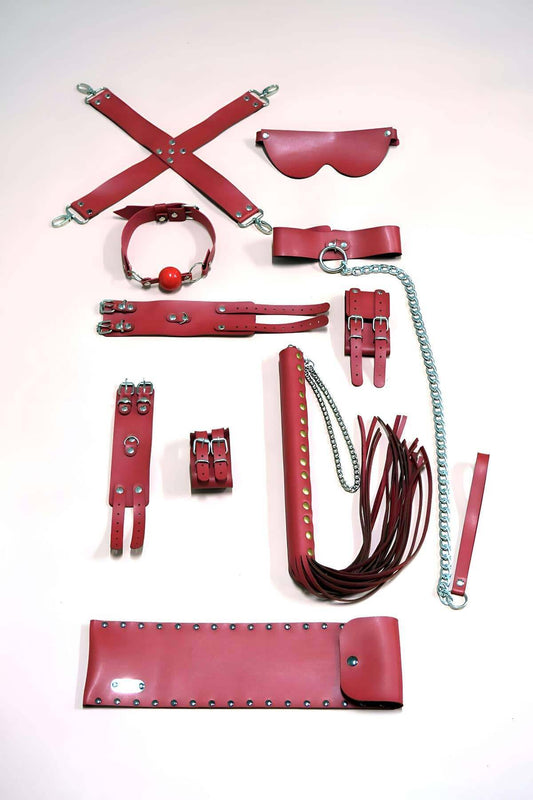 Whip Handcuff Set, 7 Piece Set, Foot - Handcuffs, Mask, Mouth Ball