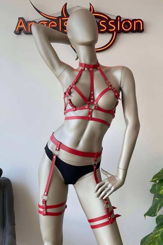 Sexy Red Leather Fantasy Clothing