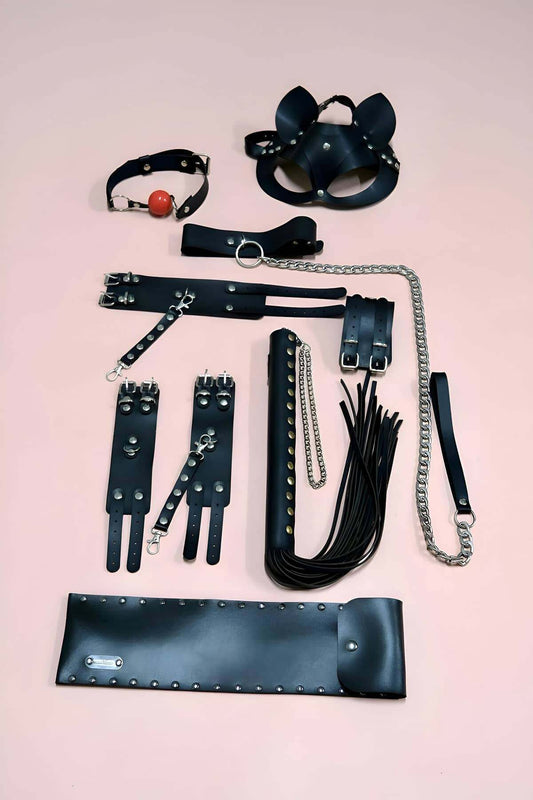 Fantasy Whip Handcuff Set, Set of 6, Foot - Handcuffs, Mask, Mouth Ball