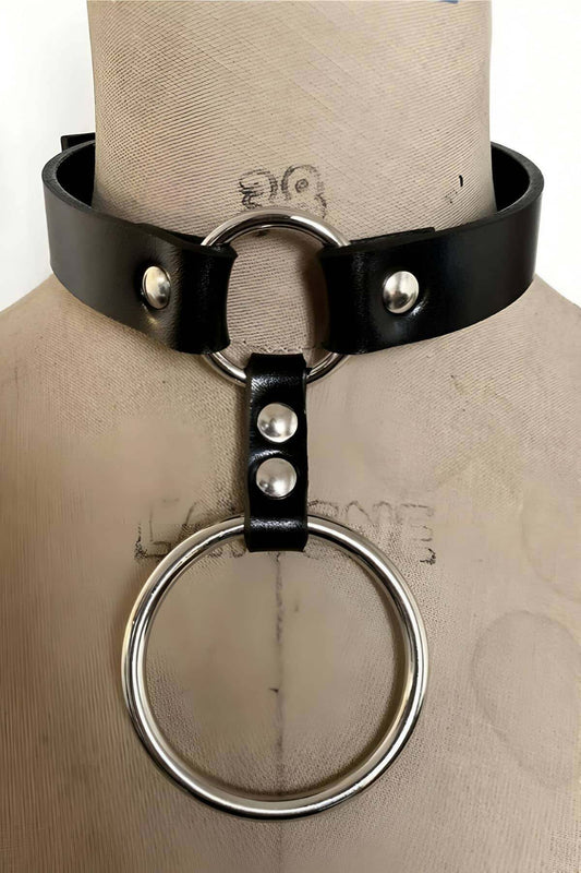 Large And Lxlall Ring Detailed Adjustable Leather Choker