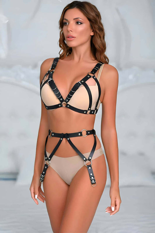Leather Women's Underwear, Leather Garter Set