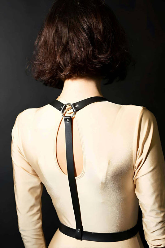 Leather Belt Over Chest, Stylish Leather Harness Accessory