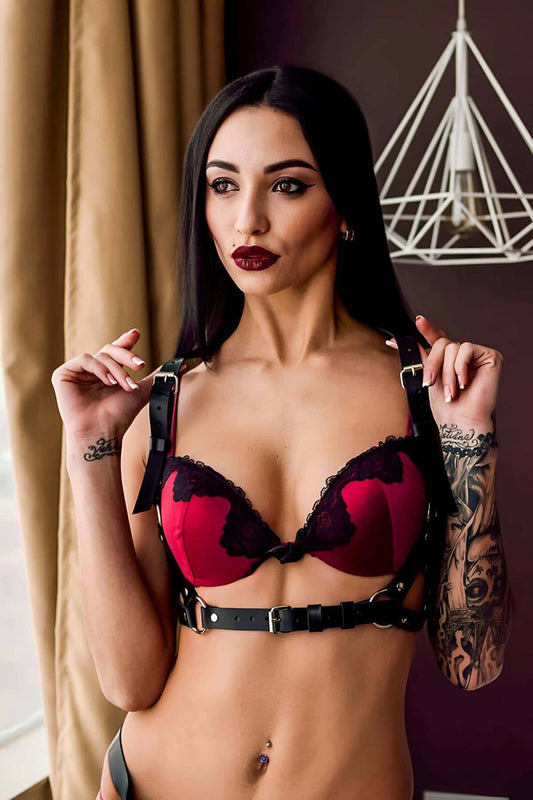 Stylish Leather Harness with Chain Detail on the Back - sexy harness