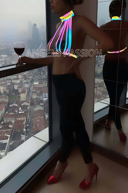 Rainbow Reflective Sexy Harness Bustier