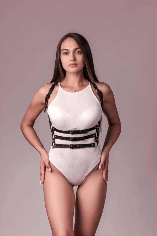 3 Row Chest Harness, Club Accessory, Sexy Leather Dance Accessory