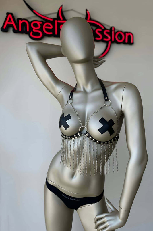 Leather Bustier with Chain Details