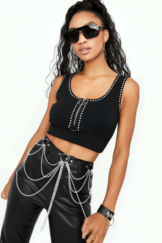 Stylish Leather Harness Belt with Chain Detail