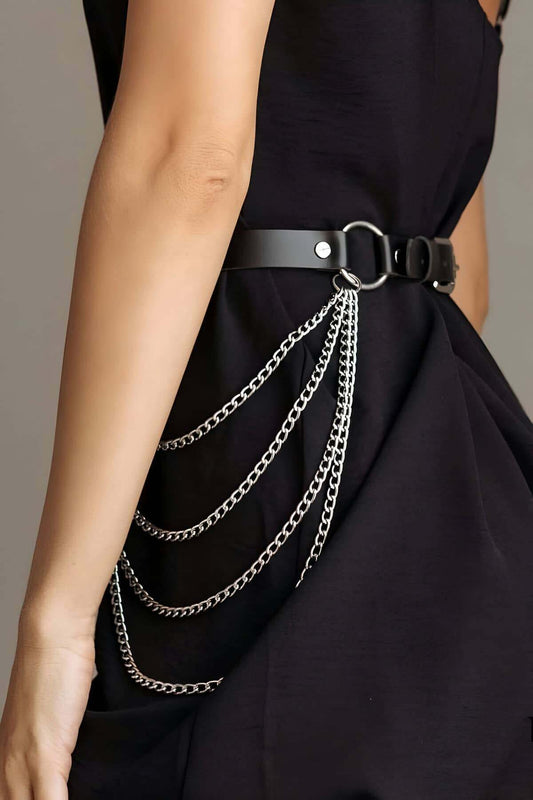 Adjustable Stylish Leather Belt Harness with Chain
