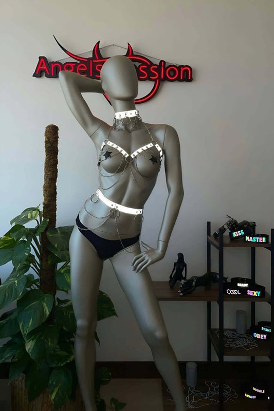 Sexy Harness with Chain and Reflector Details