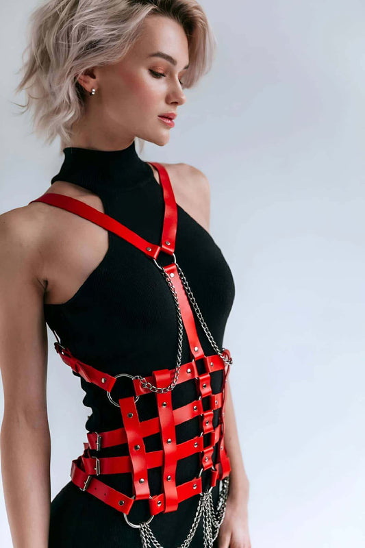 Leather Belt Over Dress, Leather Dress Belt, Leather Corset Harness
