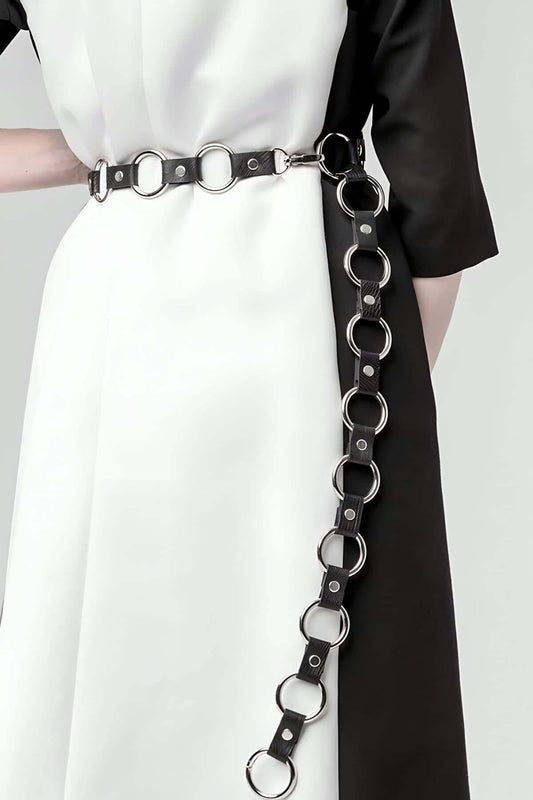 Stylish Leather Belt with Rings