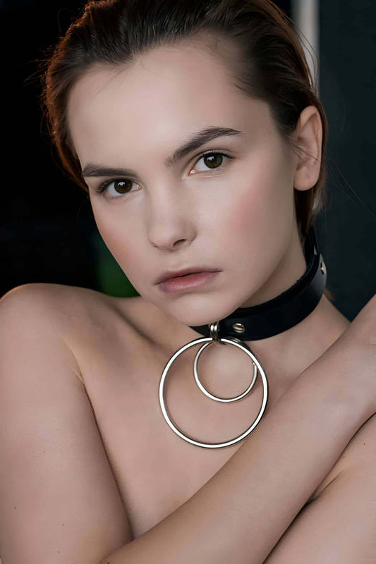 Fancy Leather Collar with Two Rings