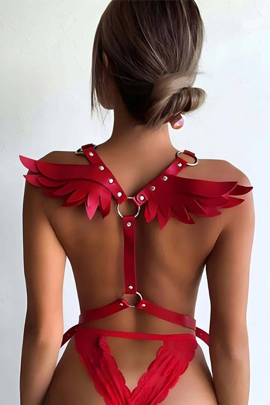 Stylish Leather Harness with Angel Wing Detail