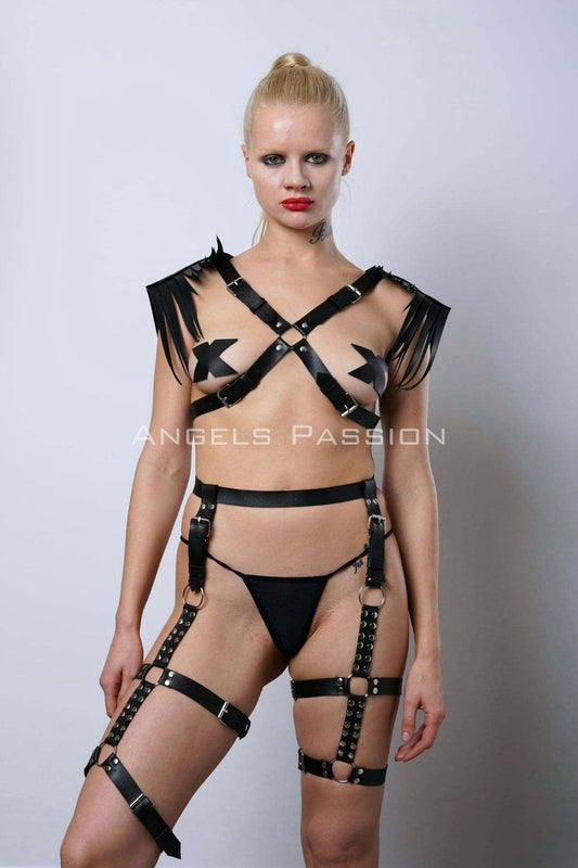 Sexy Tassel Shoulder Garter Set, Whip Leather Garter Set
