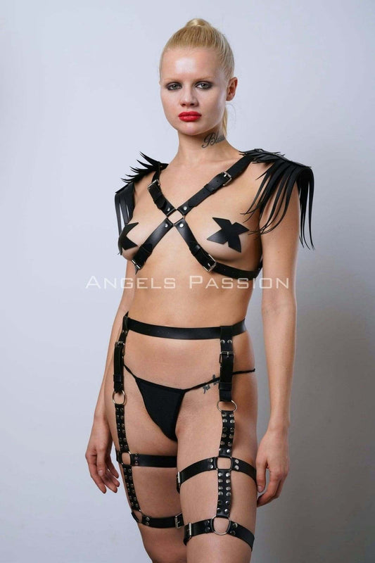 Sexy Tassel Shoulder Garter Set, Whip Leather Garter Set