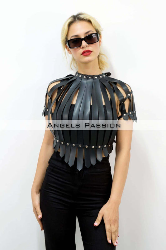 Crop Bustier Harness, Leather Chest Harness, Shirt Over Harness
