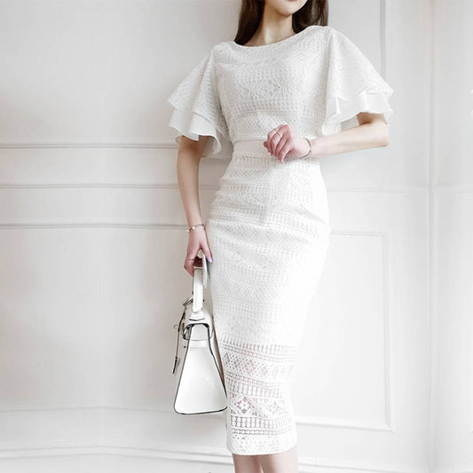 Beautiful In White Mid-calf Dress