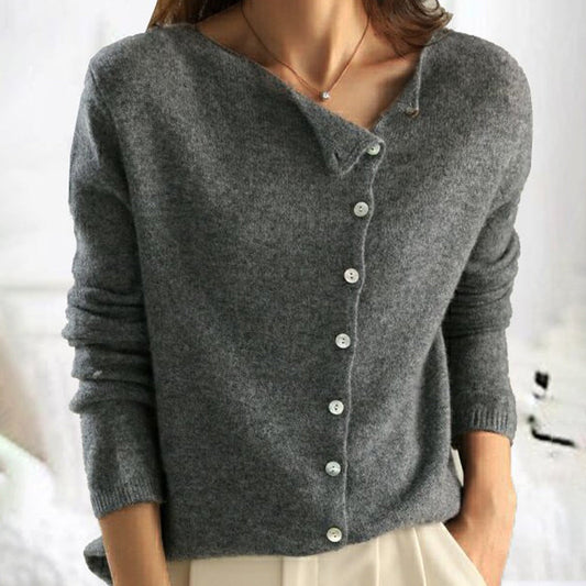 Terra Elegant V-neck Button Sweater for Women