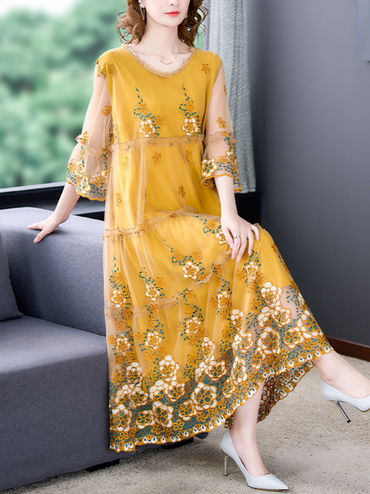 Sunset Bloom A-Line Maxi Dress