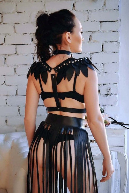 Shoulder Piece Winged Harness and Tassel Skirt Set