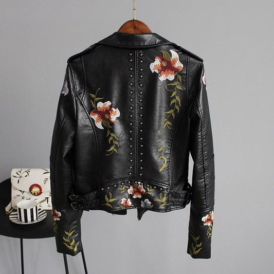 Lyric Women’s Floral Design Zip-up Biker Jacket